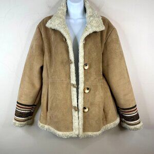 Vintage Y2K Faux Suede Coat Jacket Medium Sherpa Penny Lane Phoebe Buffay Vibes